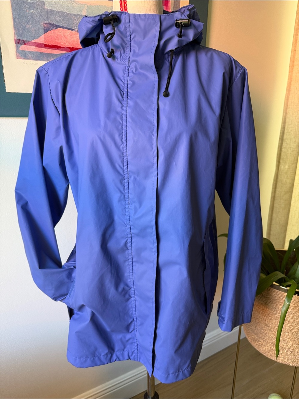 Lightweight Women's Blue Hooded Rain Jacket